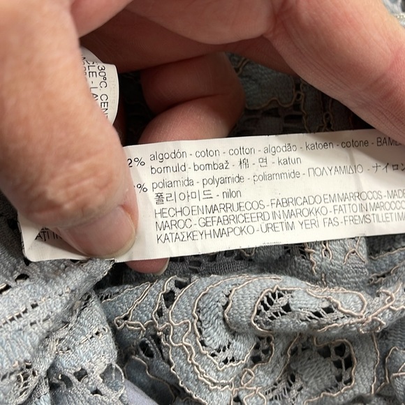 Zara Basic Light Blue Floral Lace Short Sleeve Cropped Top Size Small - Picture 5 of 5